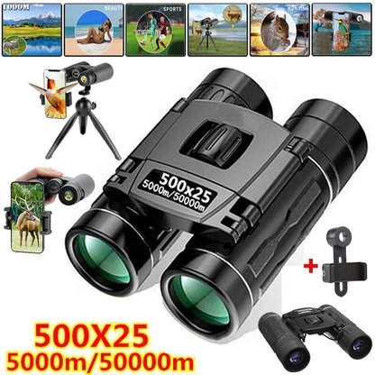 500x25 HD Zoom Binoculars Folding Long Distance Hunting Camping Outdoor Optics