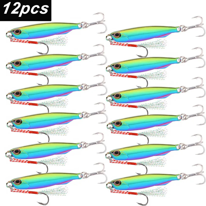 12Pcs Fishing Lure Metal Jigs Spoon Bait 40g 30g 20g 15g Mackerel Bass