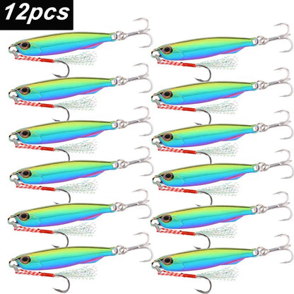 12Pcs Fishing Lure Metal Jigs Spoon Bait 40g 30g 20g 15g Mackerel Bass