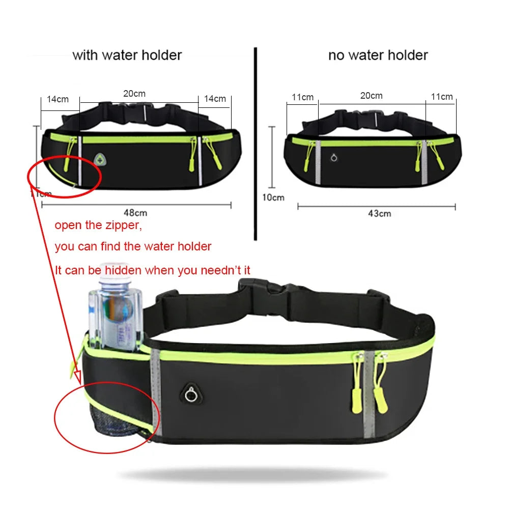 Running Bag Nylon Waist Phone Bag Men Women Waterproof Gym Fitness Bag Hold Water Cycling Phone Case Outdoor Sport Belt Portable