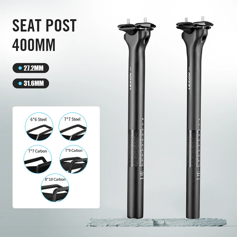 LEXON Carbon Seatpost 27.2/31.6mm 400mm 0mm Offset for MTB Road Bike