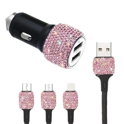 Bling Car Charger 5V 2.1A Dual Port Fast Adapter Vehicle Interior Accessory