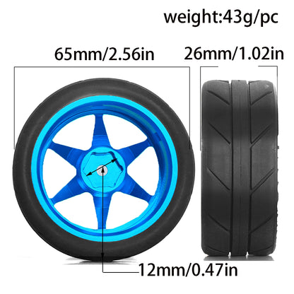 RED SPIDER 65mm Wheel Tires 12mm Hex Blue Rim for 1/10 1/12 1/14 RC Car