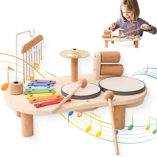 Baby Wooden Musical Instruments Toys Multifunctional Percussion Instruments Drum Eight Tone Piano Montessori Toys Birthday Gifts-EXPROTAS