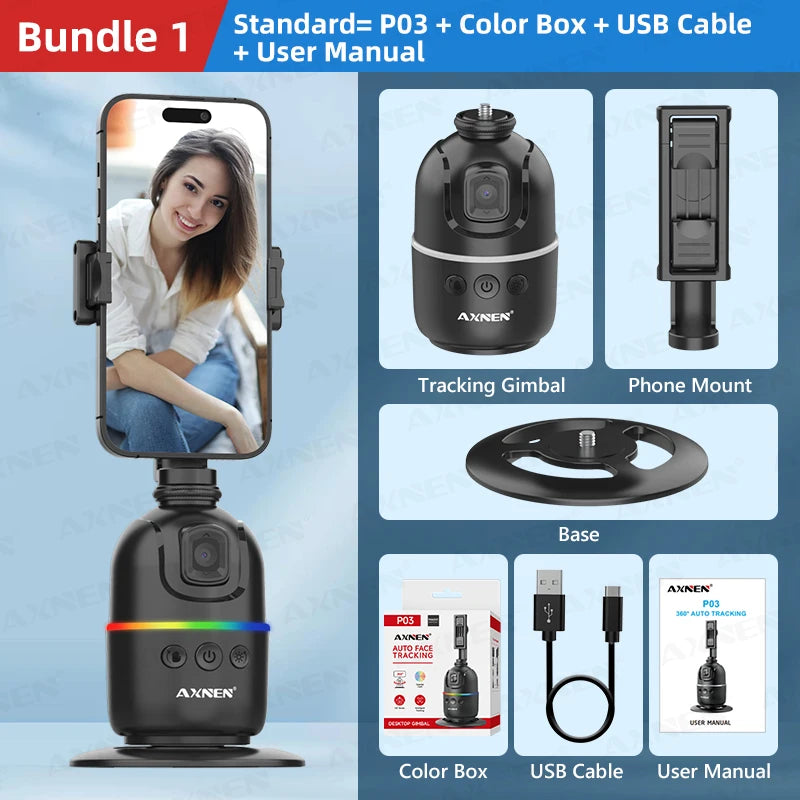 Smart Auto Face Tracking AI Gimbal for Smartphone & Action Camera 360° Vlog Kit w/ Tripod