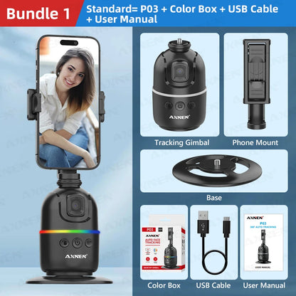 Smart Auto Face Tracking AI Gimbal for Smartphone & Action Camera 360° Vlog Kit w/ Tripod