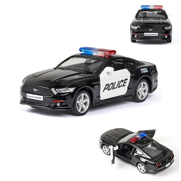 1:36 Alloy Diecast Car Models Police Car Black with Pull Back Function