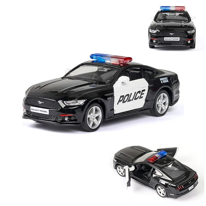1:36 Alloy Diecast Car Models Police Car Black with Pull Back Function