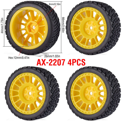 1/10 RC Wheels & Tires Set 12mm Hex On-Road Drift/Rally for Tamiya TT-02 Compatible Chassis