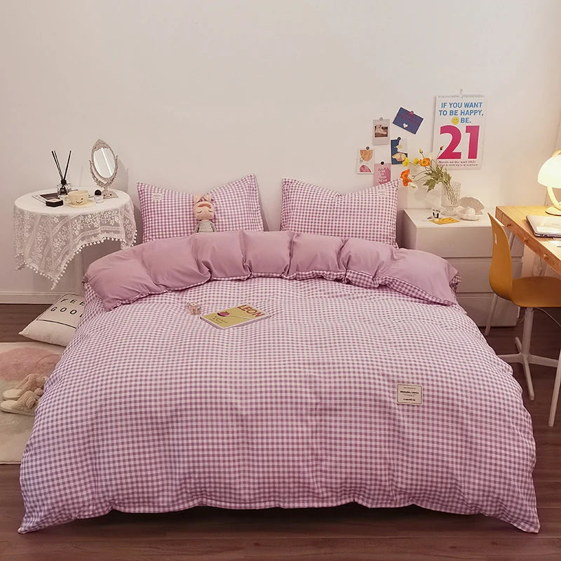 Cotton Duvet Cover 100% Cotton Bedding Set with Plaid Stripe 1 Duvet 2