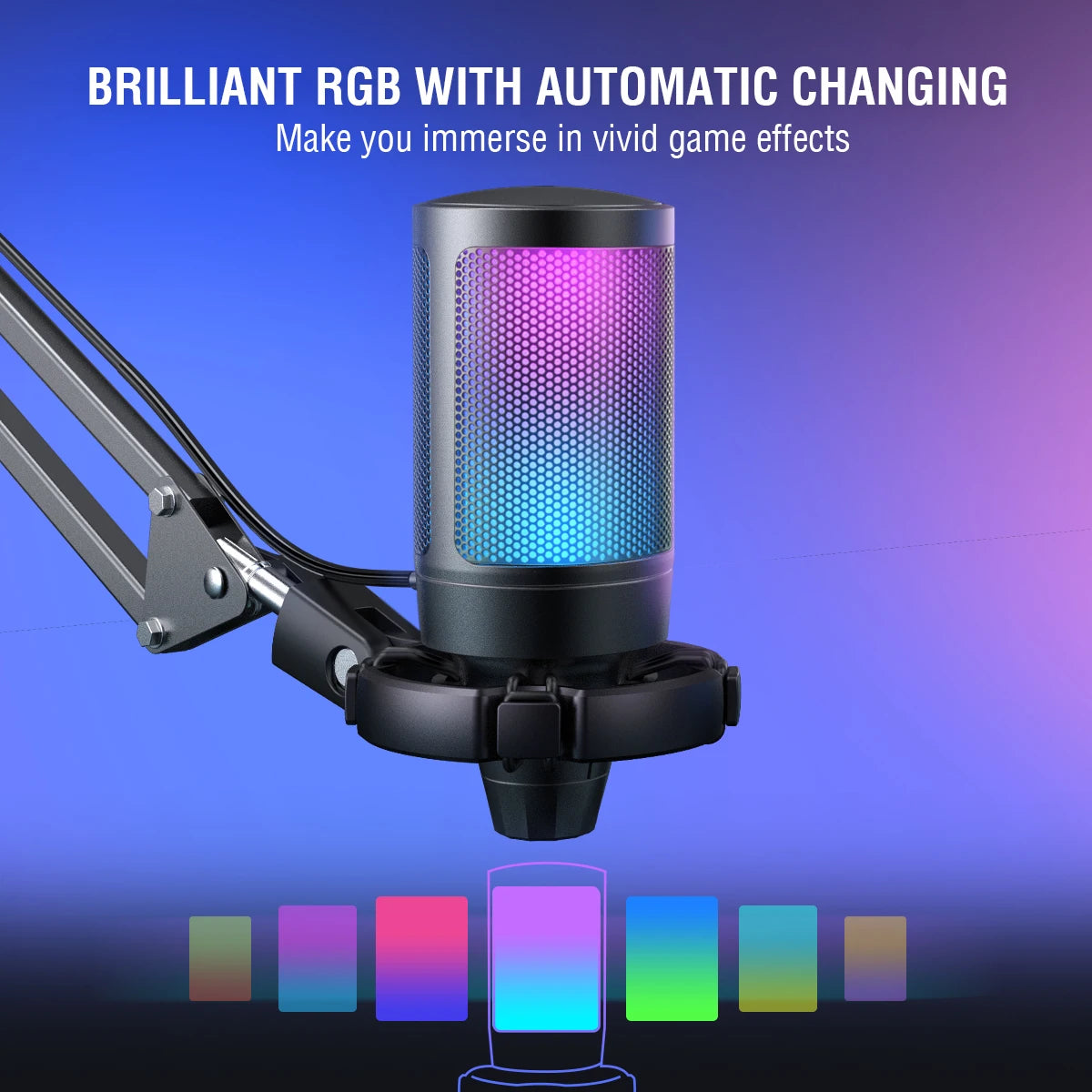 FIFINE USB Gaming Microphone Kit for PC,PS4/5 Condenser Cardioid Mic Set with Mute Button/RGB /Arm Stand,for Streaming Video-A6T-EXPROTAS