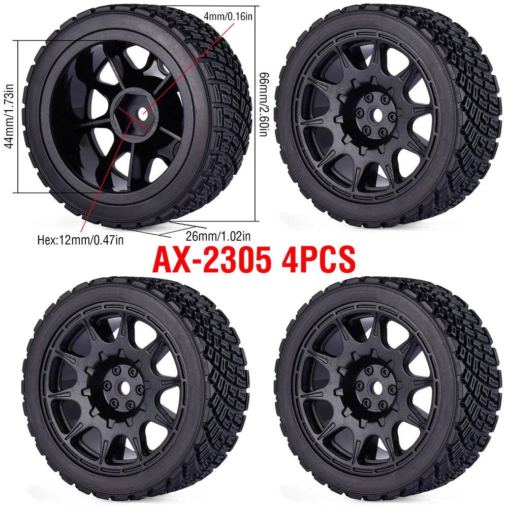 1/10 RC Wheels & Tires Set 12mm Hex On-Road Drift/Rally for Tamiya TT-02 Compatible Chassis