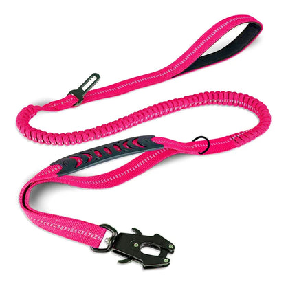 Heavy Duty Reflective Bungee Dog Leash with Car Seatbelt for Large Dogs