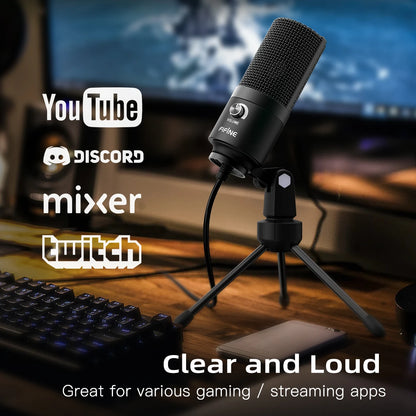 FIFINE K669 USB Condenser Microphone with Gain Knob Metal Recording Mic for PC Laptop