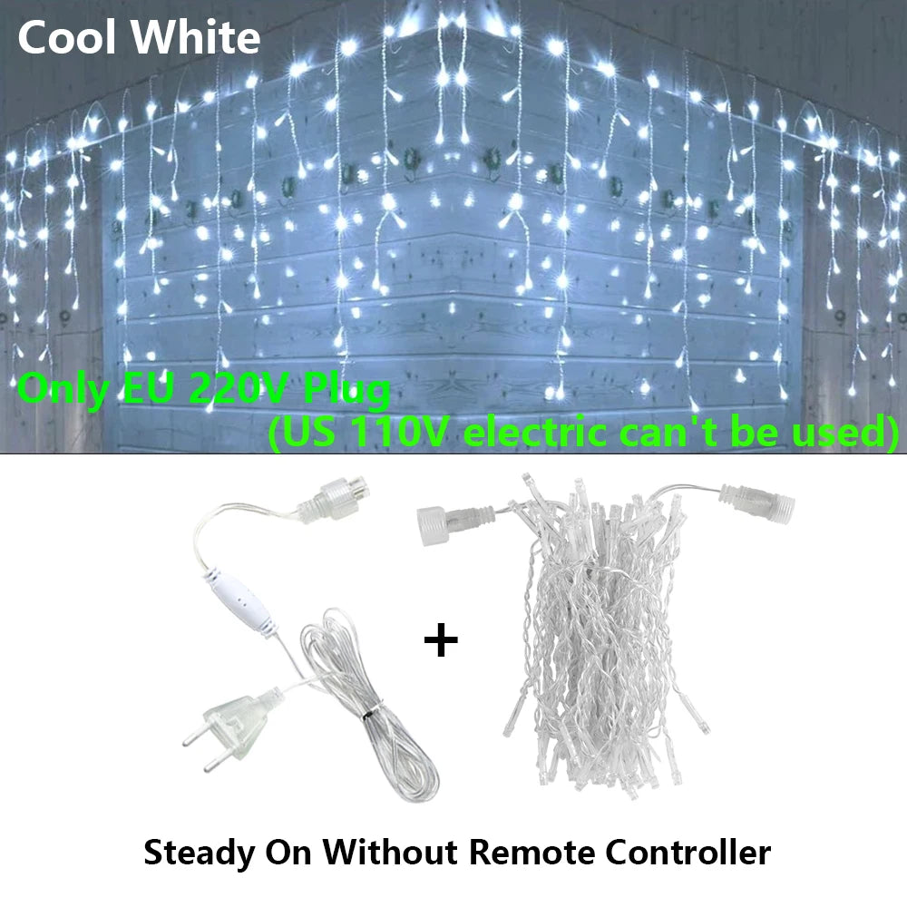 3.5-40M LED Icicle String Lights Christmas Curtain Fairy Lights Garland Remote Outdoor For New Year Wedding Street Holiday Decor-EXPROTAS