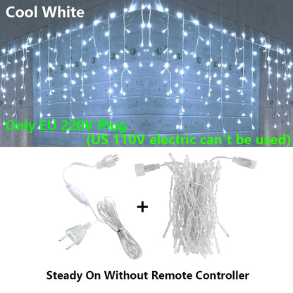 3.5-40M LED Icicle String Lights Christmas Curtain Fairy Lights Garland Remote Outdoor For New Year Wedding Street Holiday Decor-EXPROTAS