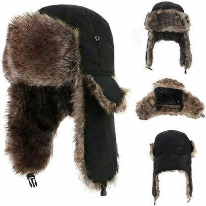 Winter Ski Hat Trapper Faux Fur Earflap Cap Warm Russian Aviator