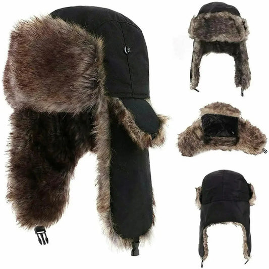 Winter Ski Hat Trapper Faux Fur Earflap Cap Warm Russian Aviator