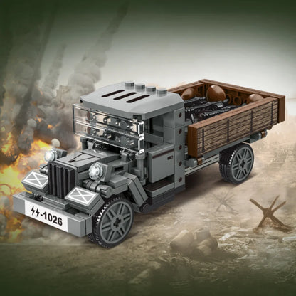 WW2 German Opel Truck with Anti-Aircraft Gun Building Blocks Military Soldiers Toy Gift