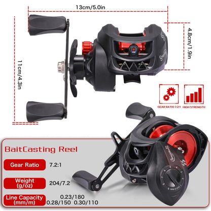 Baitcasting Fishing Reel 7.2:1 Magnetic Brake 8kg Drag Sougayilang Aluminium Spool