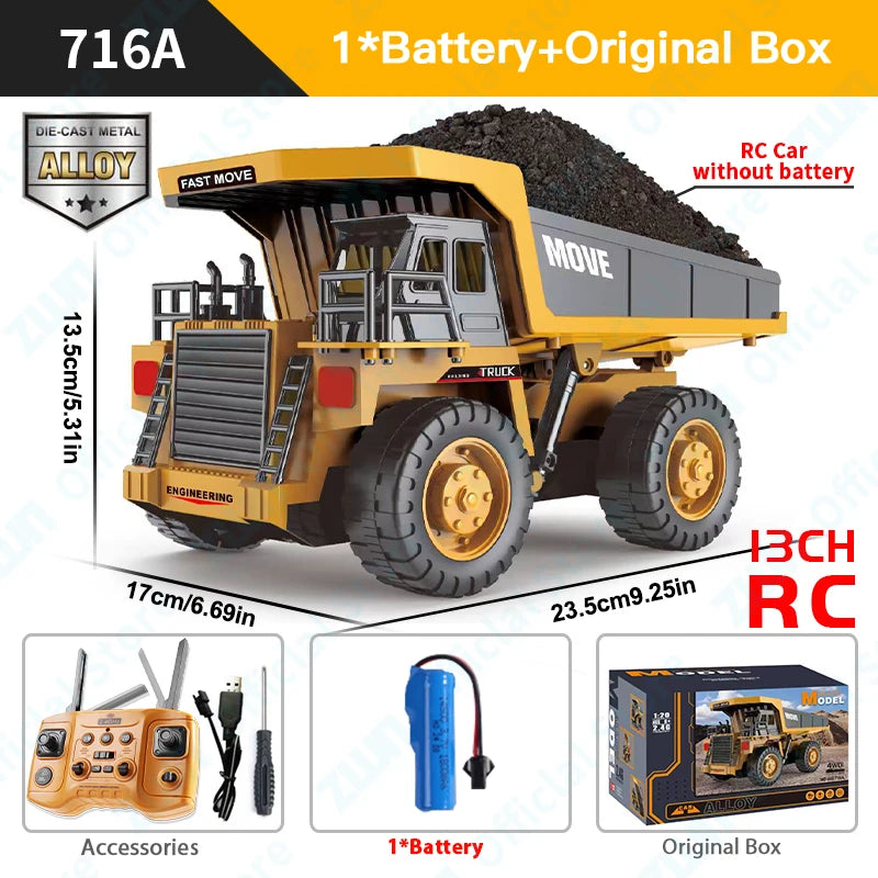 ZWN 1/16 1/20 RC Excavator Dump Truck Alloy Construction Vehicle Model Toy