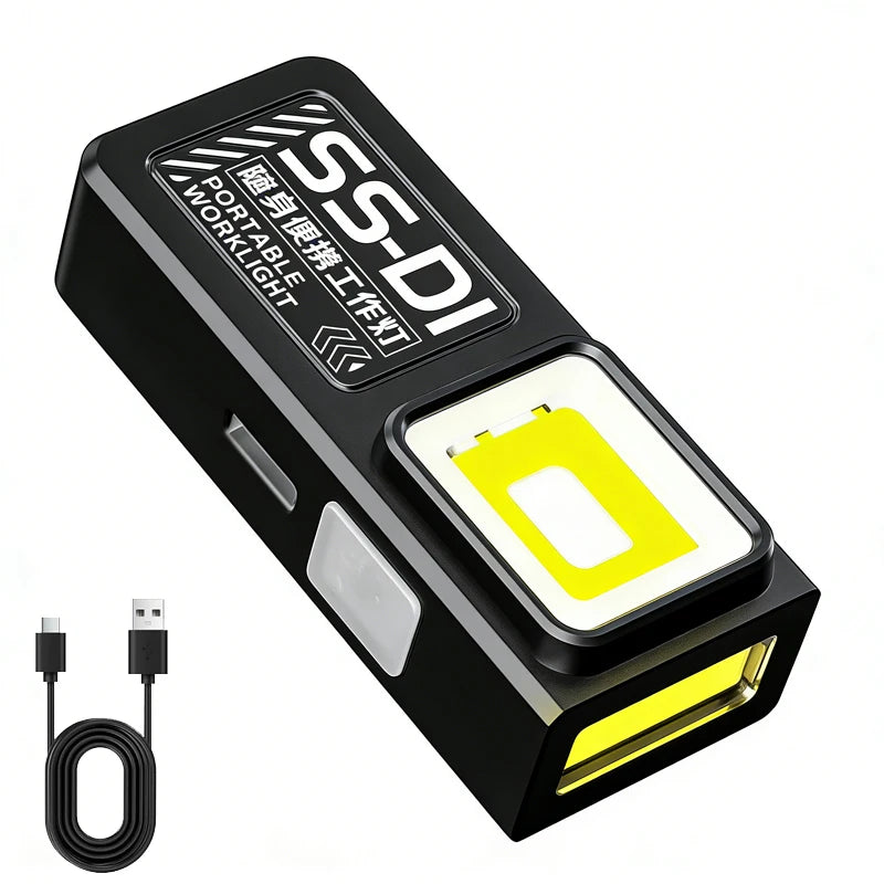 Mini LED Work Light USB Rechargeable COB Flashlight Magnetic Torch EDC