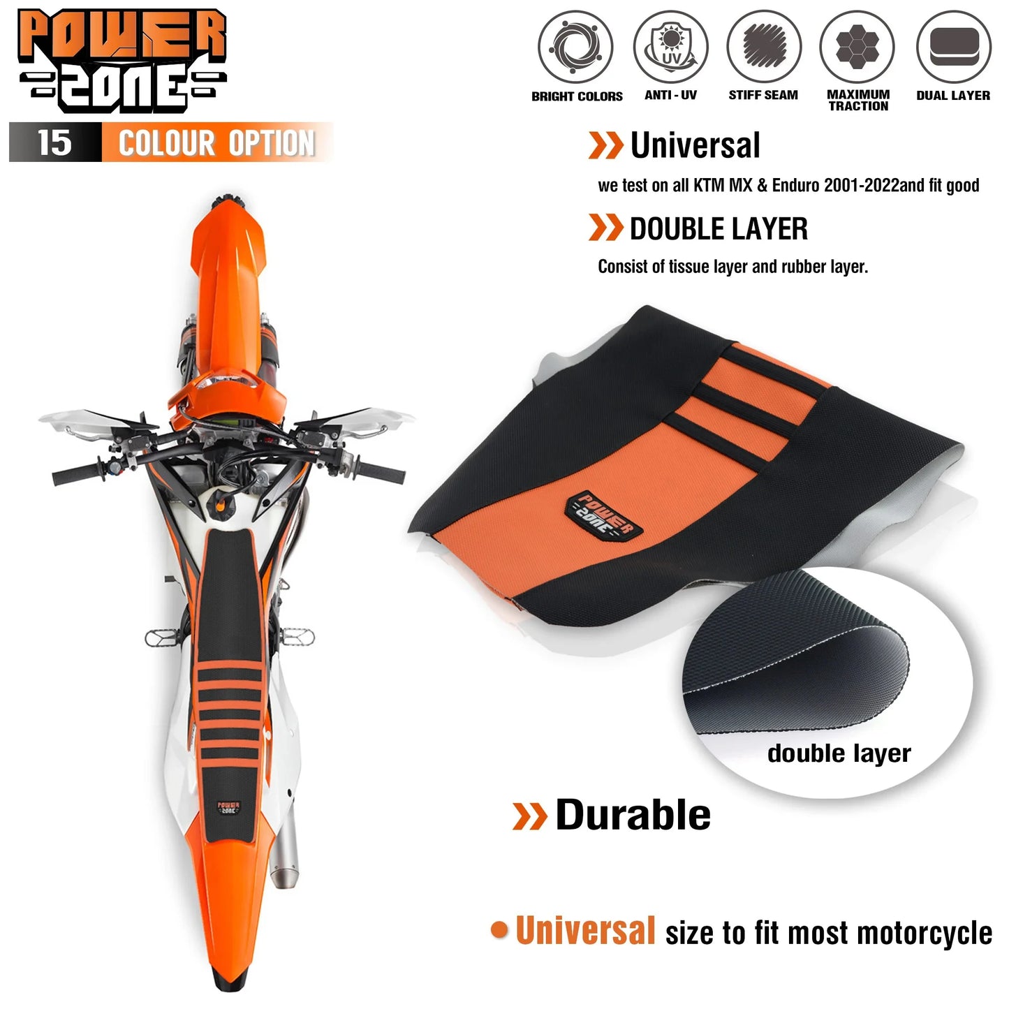 Waterproof Anti-Slip Ribbed Gripper Seat Cover by Powerzone for SXF EXC KXF CRF