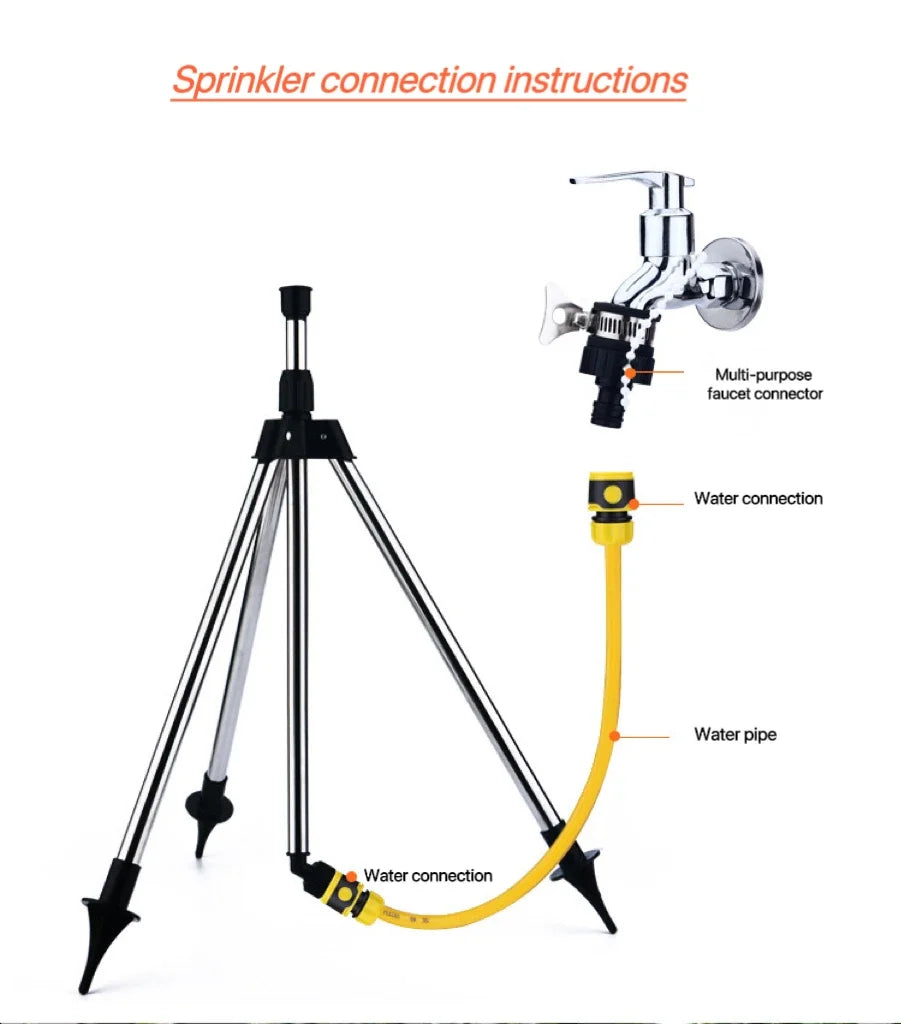 Stainless Steel Tripod Garden Sprinkler Automatic Rotating Irrigation System 10m