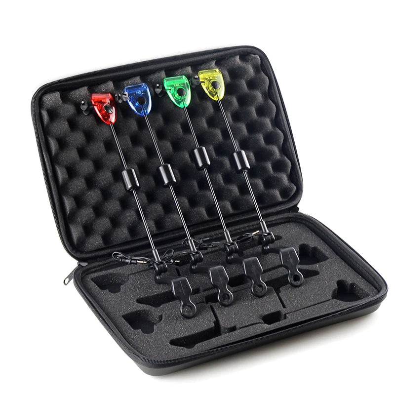 Zipped Case Fishing Swingers Set LED Bite Indicators 4pcs Outdoor Tackle