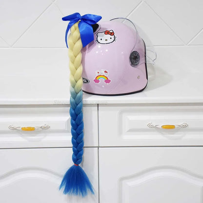 Motorcycle Helmet Braids Wig for Women Ponytail Hair Curly Pigtail Decor