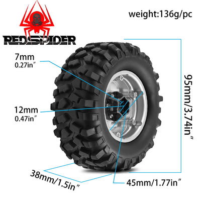 4pcs 1.9 Rubber Tires & Beadlock Wheels for 1/10 RC Crawler TRX4 SCX10 Gen8