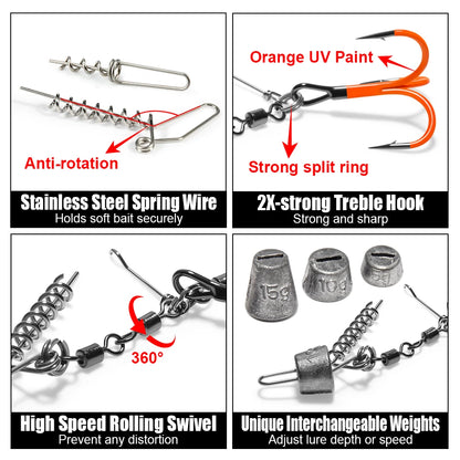 Uv-Active Fishing Hook Soft Bait Swimbait Rolling Swivel Rig #1 #1/0 #2/0