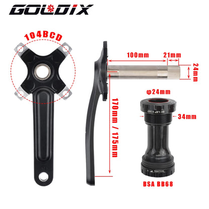 GOLDIX MTB Crankset 104BCD 170mm w/ 32T–38T Chainring & Bottom Bracket