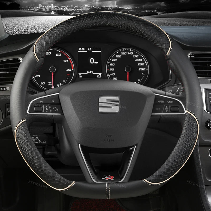 38cm Steering Wheel Cover Microfiber Leather Non-Slip Red Blue Beige Coffee
