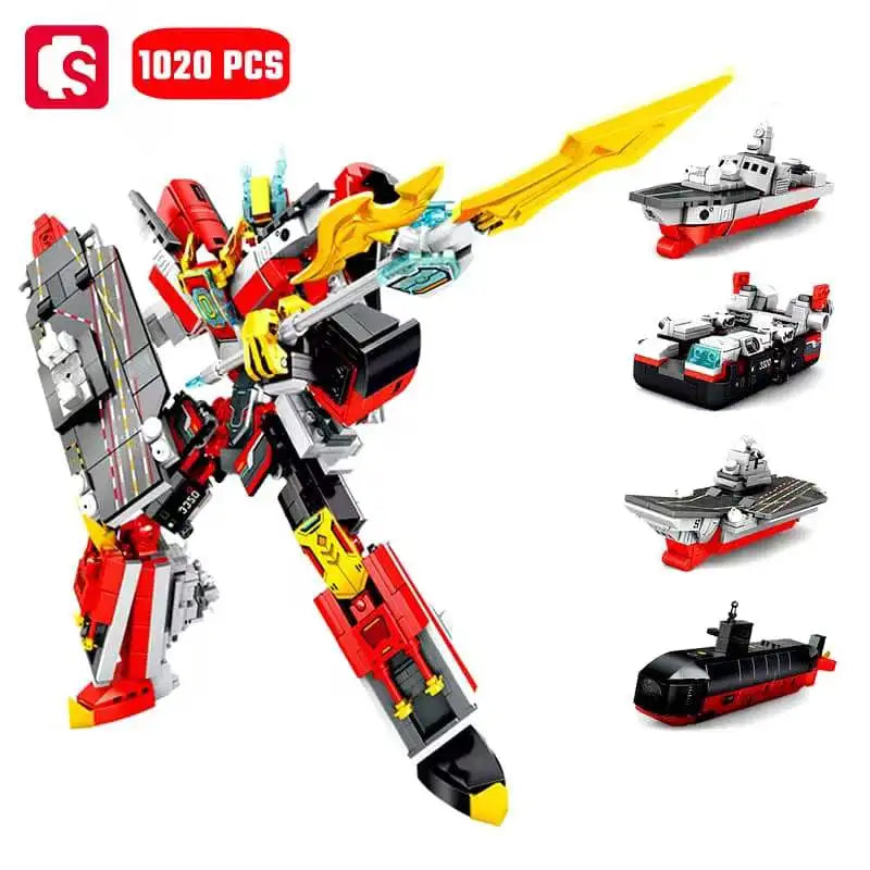 SEMBO 4in1 Transforming Mecha Robot Building Blocks Tank Aircraft Warship Model Toy Gift