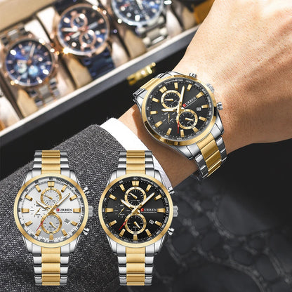 CURREN Casual Sporty Brand Stainless Steel Band Wristwatches for Men  Chronograph Quartz Watches with Date New 8445-EXPROTAS