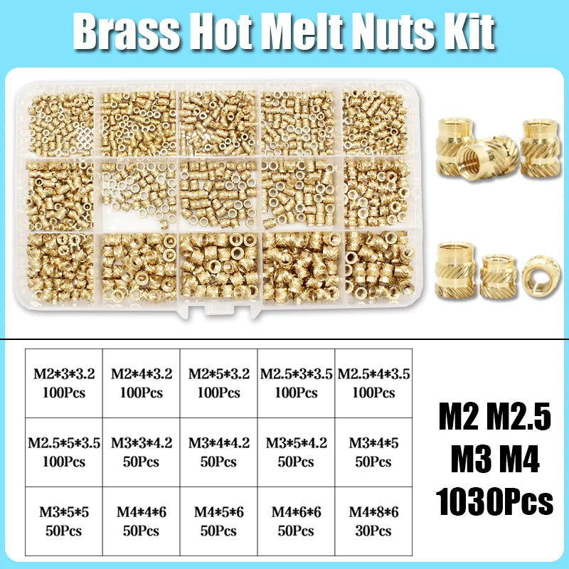 M2–M8 Brass Heat Insert Nut Set for 3D Print Hot Melt Threaded Embed