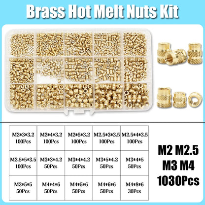 M2–M8 Brass Heat Insert Nut Set for 3D Print Hot Melt Threaded Embed