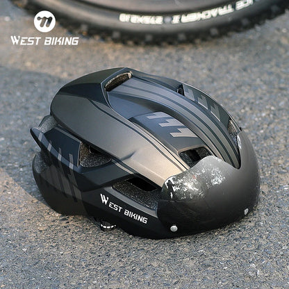 WEST BIKING Men Women Cycling Helmet With Taillight Goggles Sun Visor Bicycle Helmet MTB Road Bike Safe Cap Motorcycle Helmet-EXPROTAS