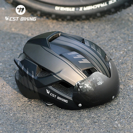 WEST BIKING Men Women Cycling Helmet With Taillight Goggles Sun Visor Bicycle Helmet MTB Road Bike Safe Cap Motorcycle Helmet-EXPROTAS
