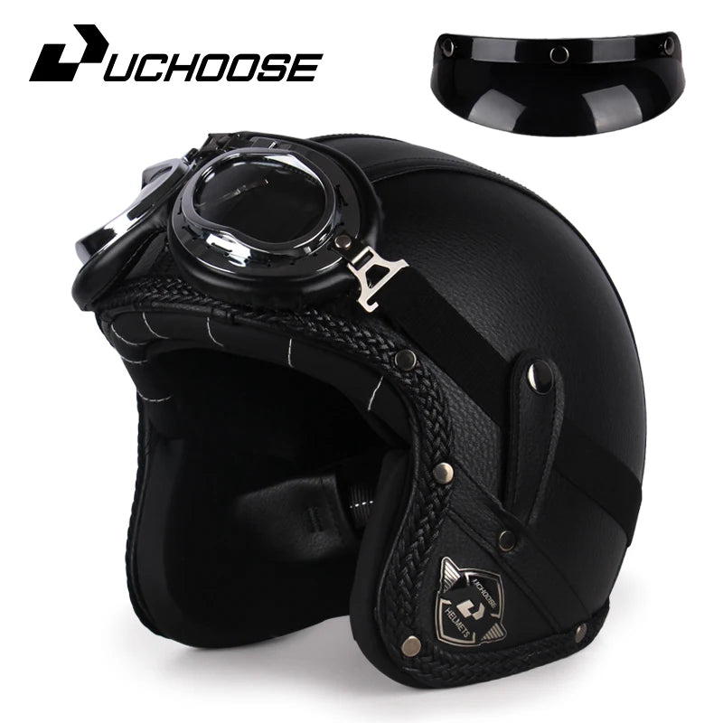 Uchoose Retro Motorcycle Helmet Open Face Chopper ABS Material Vintage