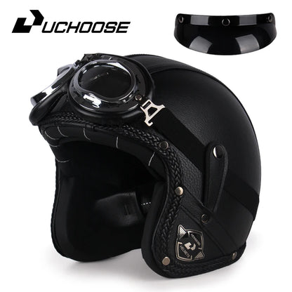 Uchoose Retro Motorcycle Helmet Open Face Chopper ABS Material Vintage