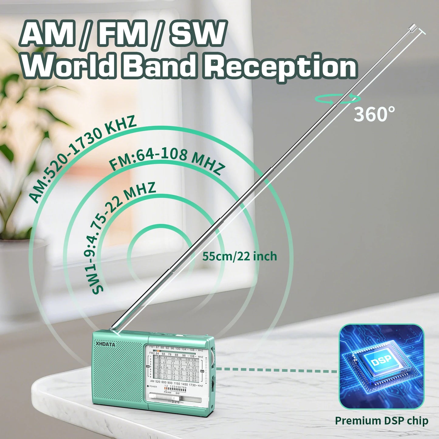 Portable Pocket Radio AM/FM/MW Shortwave Multi-Band Receiver with Speaker Earphone Jack