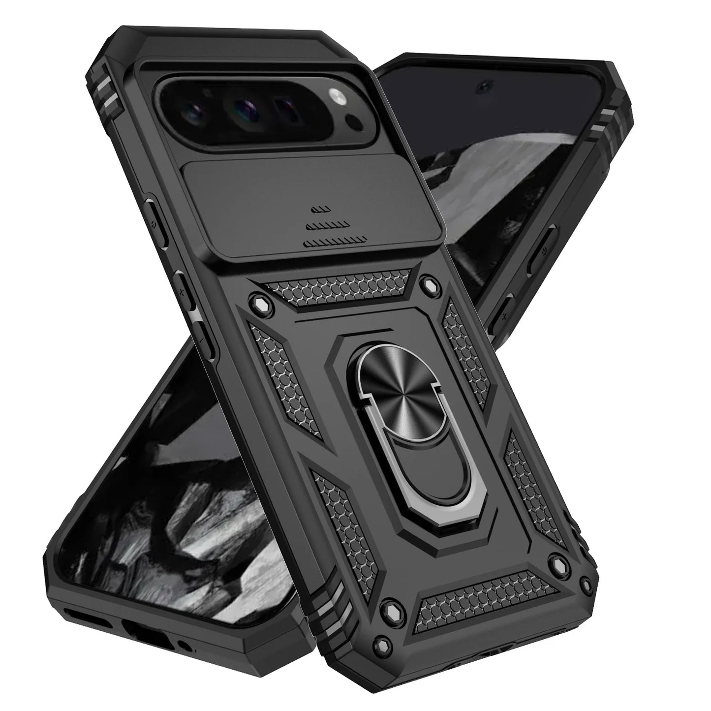 Google Pixel 6-9 Pro XL Armour Ring Case Camera Cover Shockproof Kickstand
