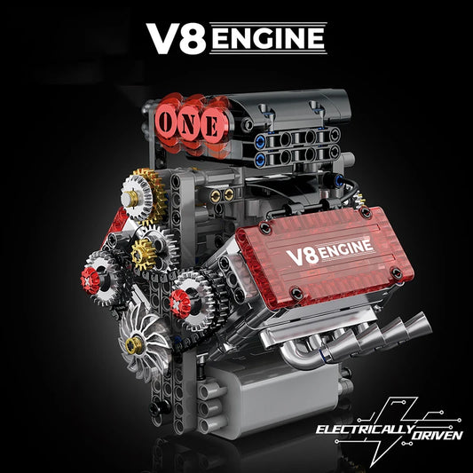 Motorized V8 Engine Simulation Model | Electric Drive Brick Car Building Kit Toy