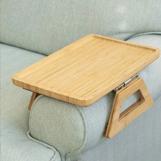 Foldable Wooden Sofa Tray Armrest Table Couch Snack Holder Living Room