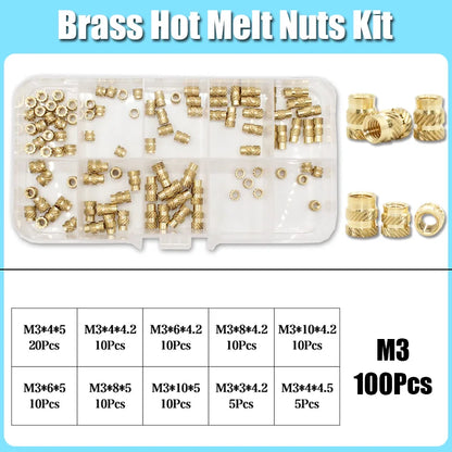 M2–M8 Brass Heat Insert Nut Set for 3D Print Hot Melt Threaded Embed