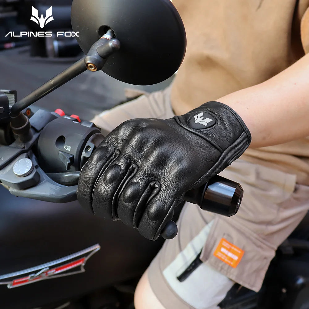 Vintage Leather Motorcycle Gloves Retro Protective Touchscreen Perforated Unisex