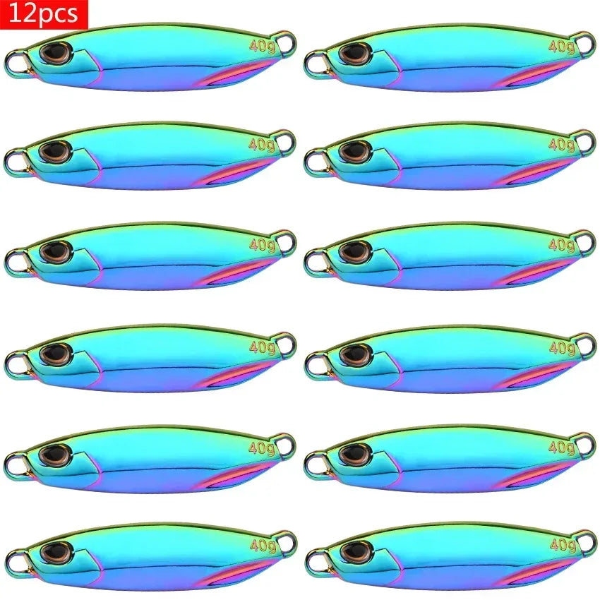 12Pcs Fishing Lure Metal Jigs Spoon Bait 40g 30g 20g 15g Mackerel Bass