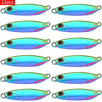 12Pcs Fishing Lure Metal Jigs Spoon Bait 40g 30g 20g 15g Mackerel Bass